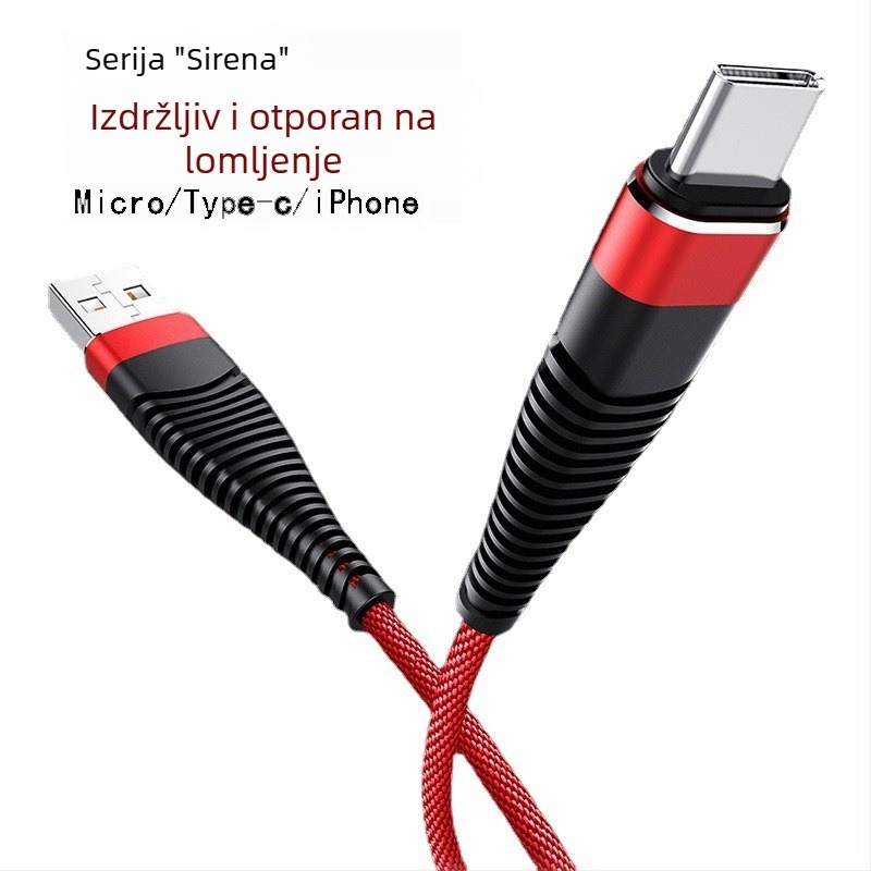 Kabel za podatke s platnenim pletenjem u motivu morske vile, duljina 1 m, brzo punjenje, USB-C / Lightning / Micro USB