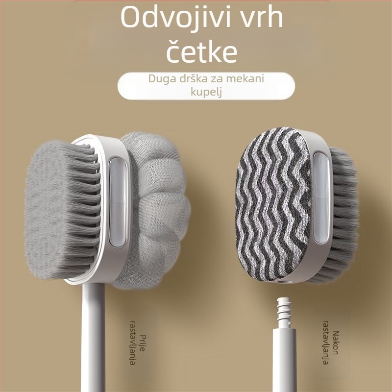 Odvojiva višefunkcionalna četka za kupanje s dugim držalom i kuglicom za kupanje – plastika