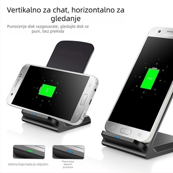 Stolni bežični punjač za telefon s držačem — uspravni položaj, dvostruke zavojnice, QC3.0, do 15W max, izlaz 10W