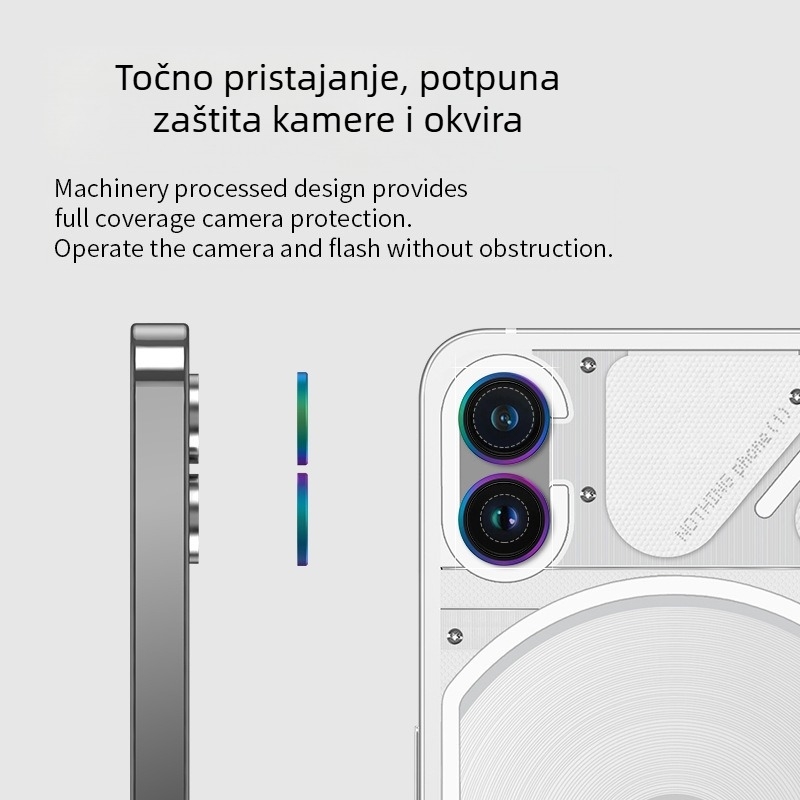 Zaštitni film za leću Nothing Phone 1 — ogledni završetak, otporan na ogrebotine, materijal: kaljeno staklo od aluminijske legure, postupak: mašinska obrada