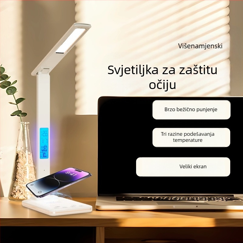 Sklopiva USB-napajana stolna lampa s 15W bežičnim punjenjem, moderni minimalističko studijsko osvjetljenje, dodirna kontrola, inteligentno osvjetljenje