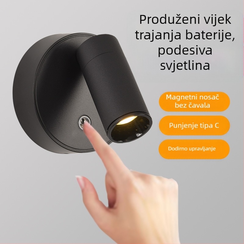 USB punjiva zidna svjetiljka s magnetskim COB spotom, bežični dizajn, LED rasvjeta za spavaću sobu i dekoriranje zida