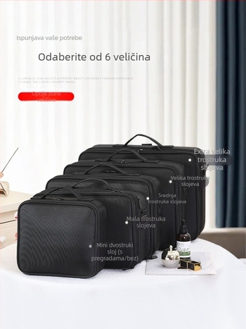Qi Long podijeljena torbica za šminku velike kapacitete - Oxford tkanina, podstava od najlona, unisex