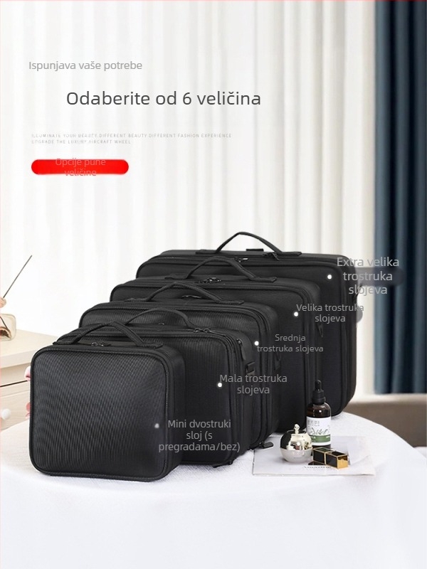 Qi Long podijeljena torbica za šminku velike kapacitete - Oxford tkanina, podstava od najlona, unisex