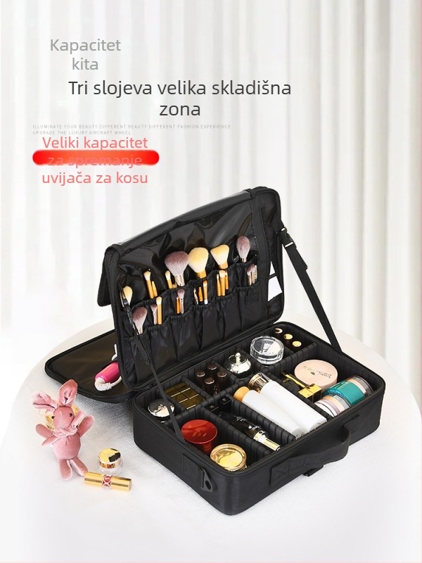 Qi Long podijeljena torbica za šminku velike kapacitete - Oxford tkanina, podstava od najlona, unisex