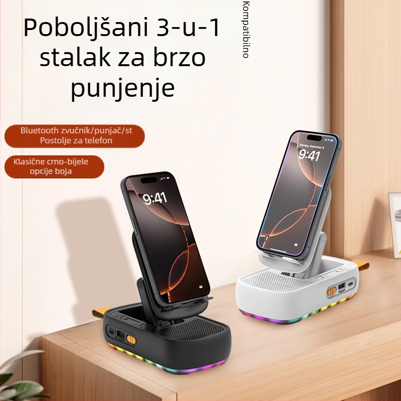 Stolni držač za telefon sa Bluetooth zvučnikom, višefunkcionalan rotirajući sklopivi 3-u-1, prenosiv
