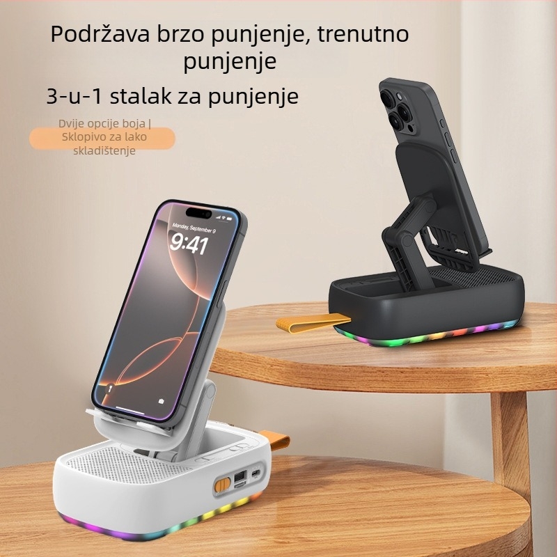 Stolni držač za telefon sa Bluetooth zvučnikom, višefunkcionalan rotirajući sklopivi 3-u-1, prenosiv