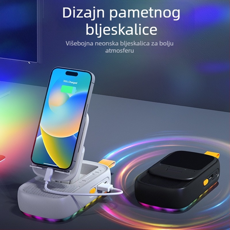 Stolni držač za telefon sa Bluetooth zvučnikom, višefunkcionalan rotirajući sklopivi 3-u-1, prenosiv