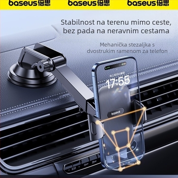 Baseus sklopivi nosač za telefon u automobilu sa usisnom čašicom – Snap-On montaža, za prednju ploču ventilacije