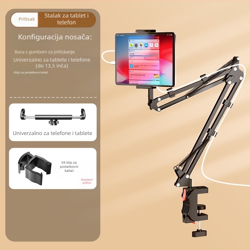 Stolni nosač za telefone i tablete | Pritisni mehanizam | Metalna konstrukcija | Brand X&X (Vrsta: Stolni nosač; Materijal: Metal; Brand: X&X)