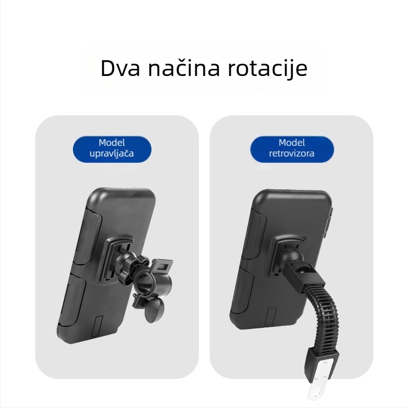 Univerzalni držač telefona za retrovizor za navigaciju na motociklu, vodootporan, dodirni zaslon, ABS+PC materijal, jednostavan klik-učvršćivanje