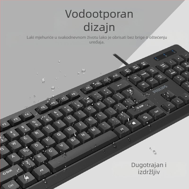 Philips SPT6234 K234 USB žičana gaming tipkovnica s držačem zapešća (104 tipki, dužina kabela 1,2 m, vodootporna, težina 0,5 kg)