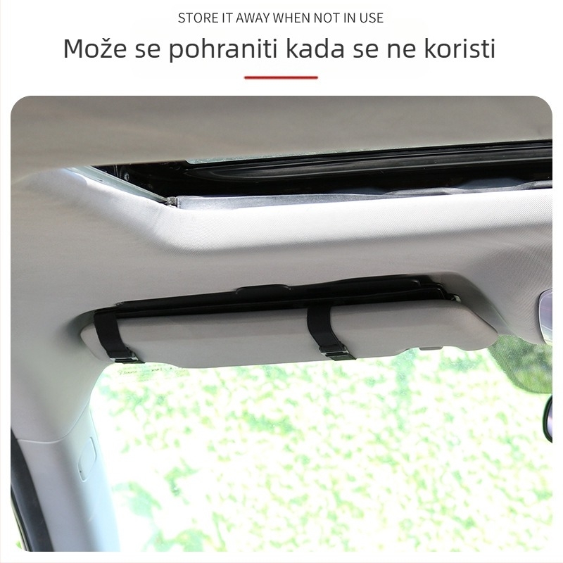 Auto sjenilo s izvučnom zaštitom očiju – Materijal: PU koža + PC/PP ploče; Prilagodba: Da; Tisak logotipa: Da; Ugradnja: kopče; Težina: 250 g