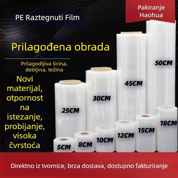 Stretch folija za pakiranje, PE materijal, Haohua marka, prilagodljivo obrađivanje; pogodna za pakiranje, cijepljenje voćaka, zaštita od prašine, vlage i vode.