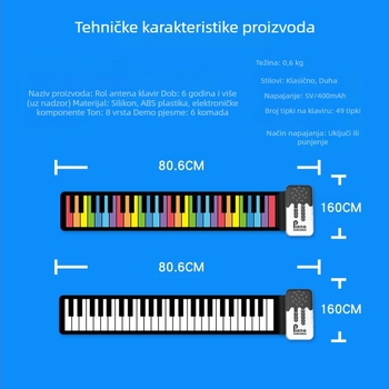 K6 Prijenosni silikon Elektronički organ s 49 tipki, ugrađeni zvučnik, 32-glazovna polifonija, 100 zvukova