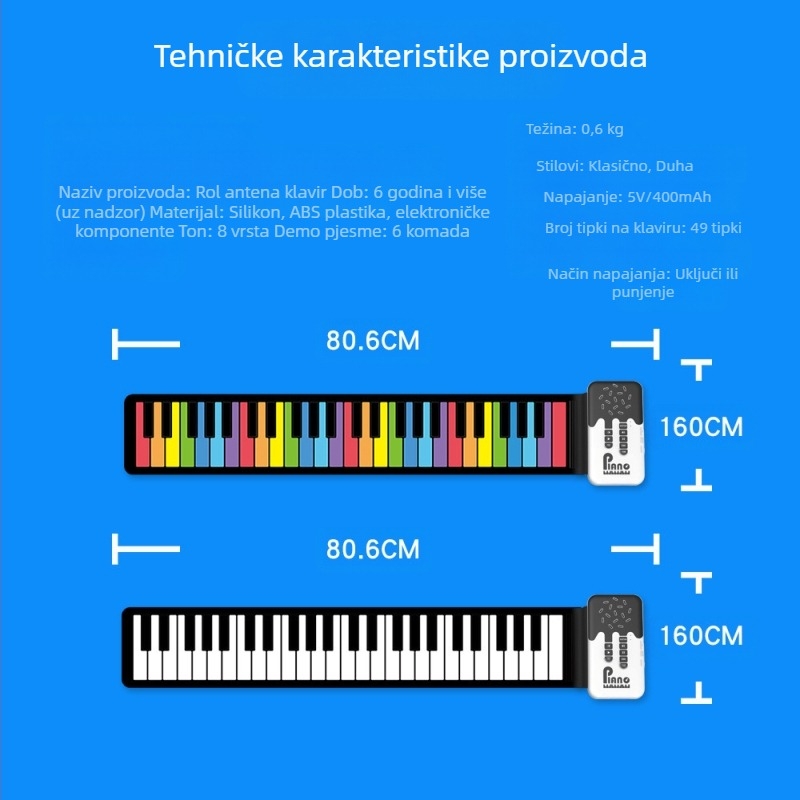 K6 Prijenosni silikon Elektronički organ s 49 tipki, ugrađeni zvučnik, 32-glazovna polifonija, 100 zvukova