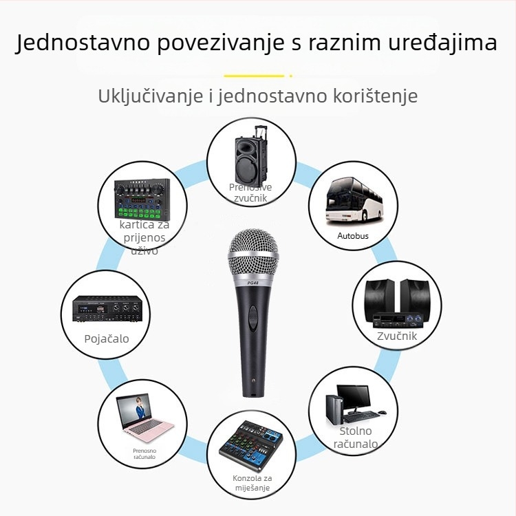 Žični dinamički mikrofon za KTV, konferencije i kućnu upotrebu — 30 Hz–15 kHz, SNR ≥95 dB, model 001