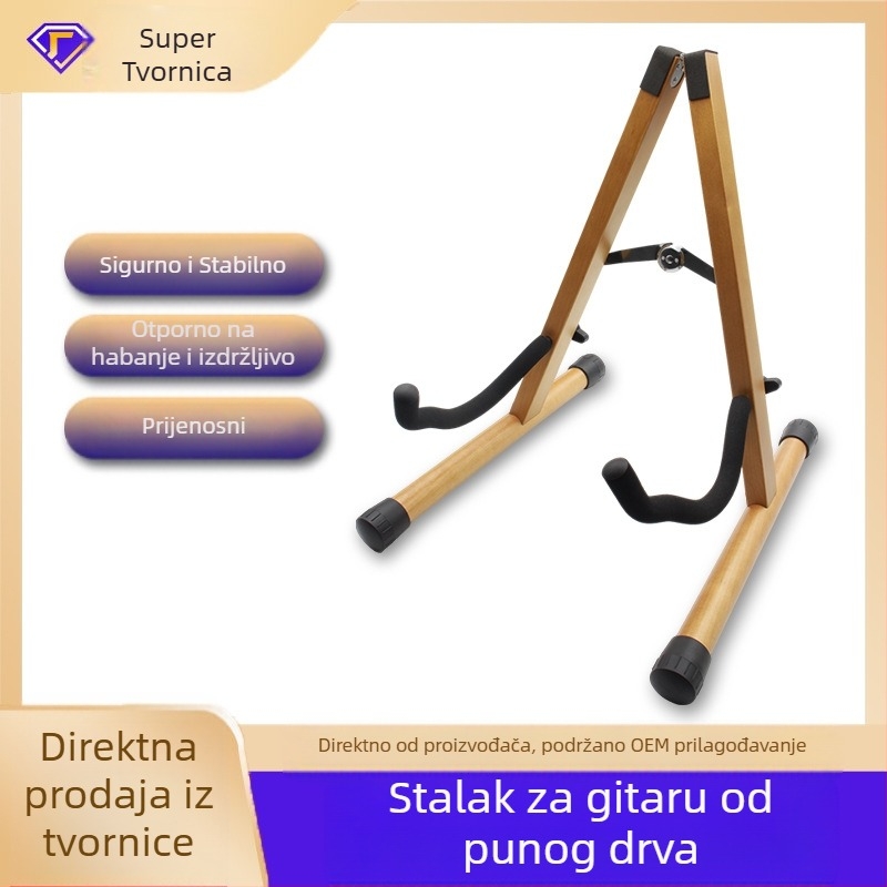 Stalak za gitaru od masivnog drveta, podni, uspravni, sklopivi tip A, za folk, klasične i bas gitare