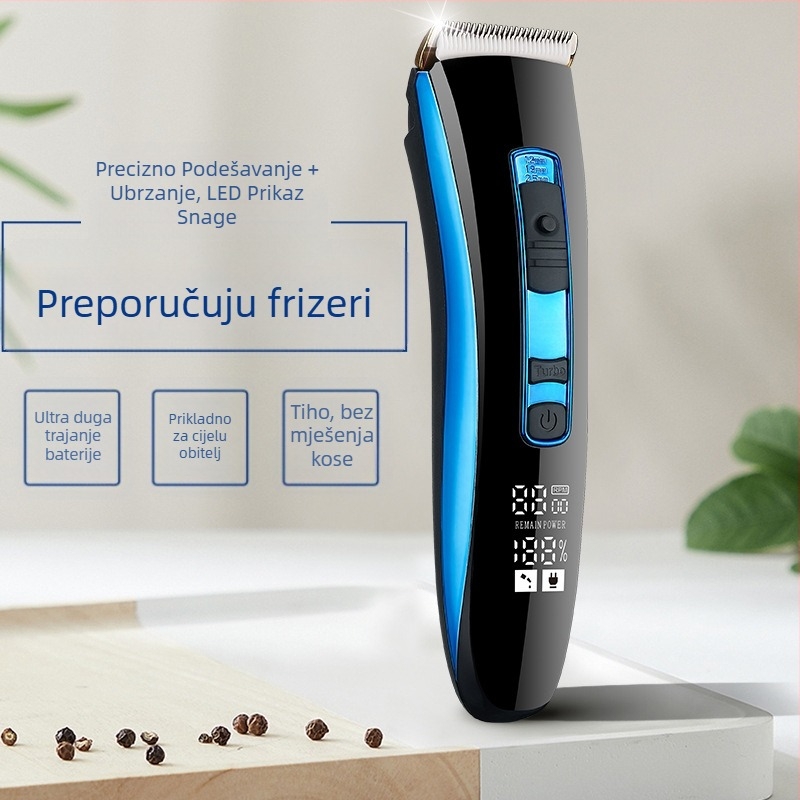 Električni aparat za šišanje kose s USB punjenjem, LCD zaslonom, ugrađena baterija 1200-2000mAh, oštrice od nehrđajućeg čelika, vodootporan