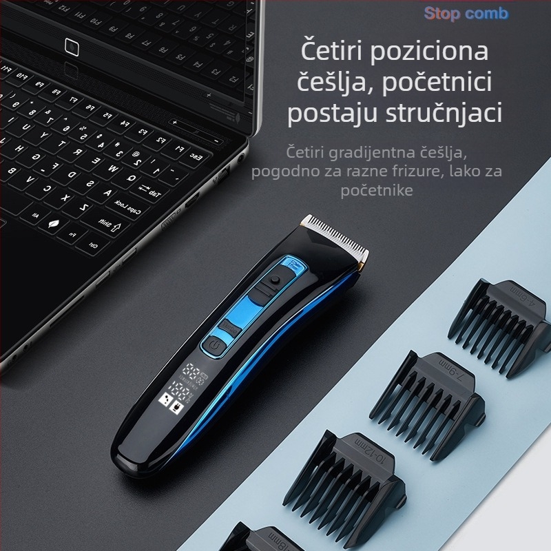 Električni aparat za šišanje kose s USB punjenjem, LCD zaslonom, ugrađena baterija 1200-2000mAh, oštrice od nehrđajućeg čelika, vodootporan