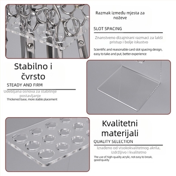 Prozirni akrilni držač za škare s 15 rupa, salonski alati