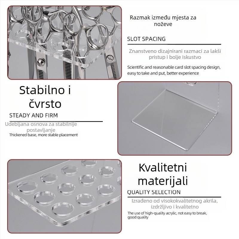 Prozirni akrilni držač za škare s 15 rupa, salonski alati
