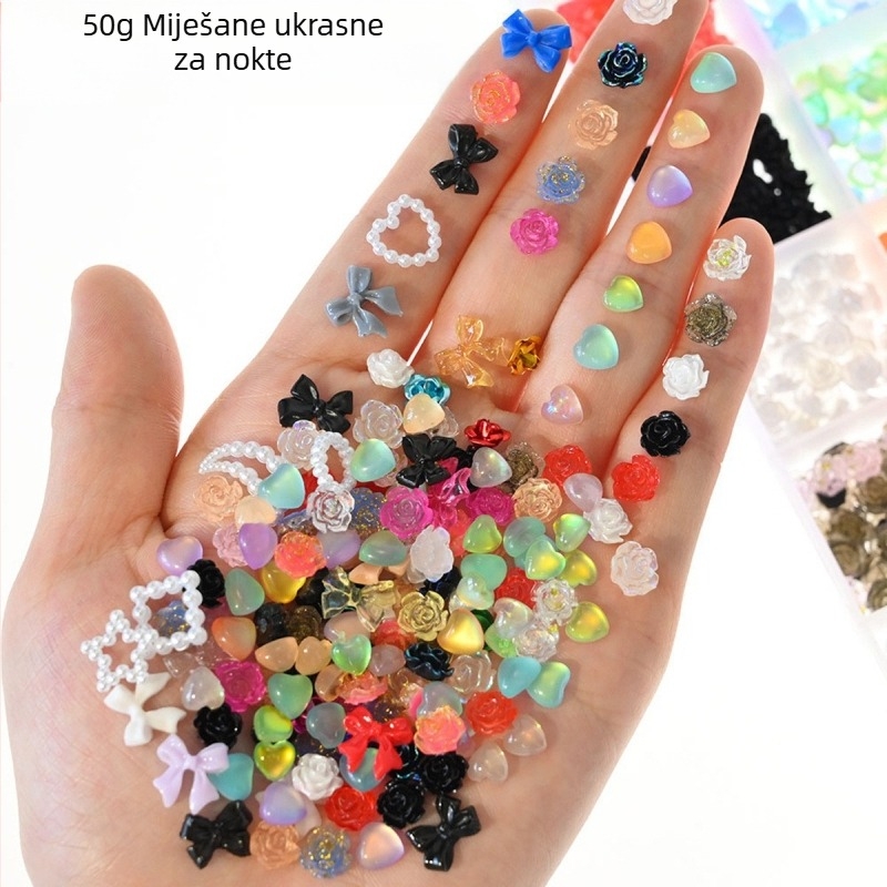 Ukras za nokte: mašna od smole sa šljokicama – naljepnica za nokte, Princes serija, sladak stil, DIY manikura