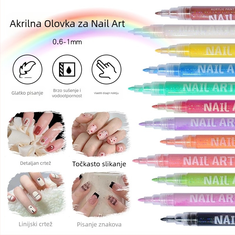 Guangna DIY olovka za umjetnost noktiju – crtanje po noktima i grafiti noktiju, brzo se suši, vodootporna, metalni akrilni marker