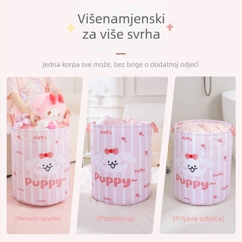 Kružna platnena košara za pohranu u dnevnom boravku – crtani stil, organizator igračaka, 0,4 kg