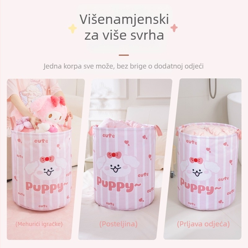 Kružna platnena košara za pohranu u dnevnom boravku – crtani stil, organizator igračaka, 0,4 kg