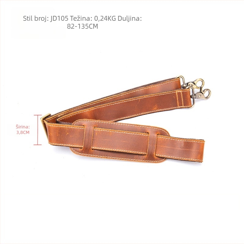 Kožni ramenski pojas za torbu — podesiv, gornji sloj teleće kože, otporan na habanje