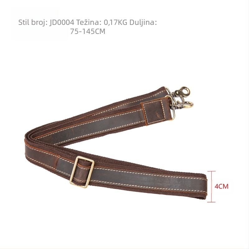 Kožni ramenski pojas za torbu — podesiv, gornji sloj teleće kože, otporan na habanje
