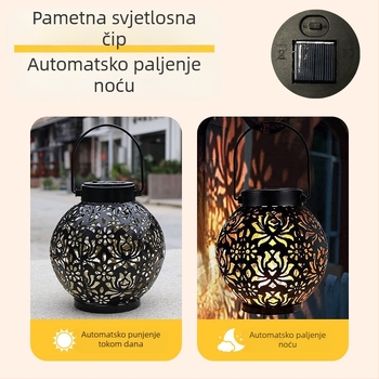 Kovani željezni solarni lanter za vrt s otvorenom kuglom u obliku tikve, LED toplo svjetlo, IP44, za vanjsku uporabu