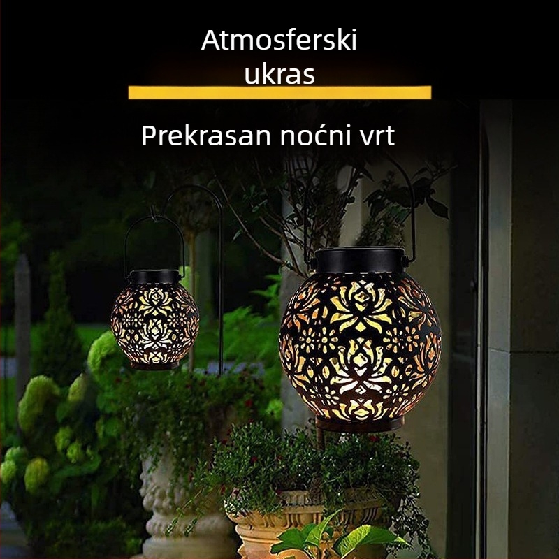 Kovani željezni solarni lanter za vrt s otvorenom kuglom u obliku tikve, LED toplo svjetlo, IP44, za vanjsku uporabu