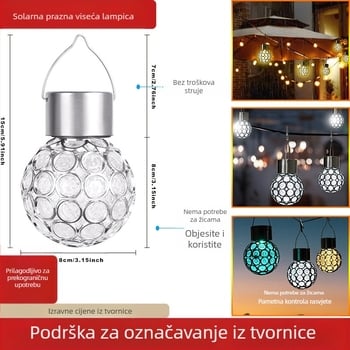 Solarna LED vanjska viseća svjetiljka, šuplja sfera, IP65, LED diode, 1.2V, 6–12h osvjetljenja