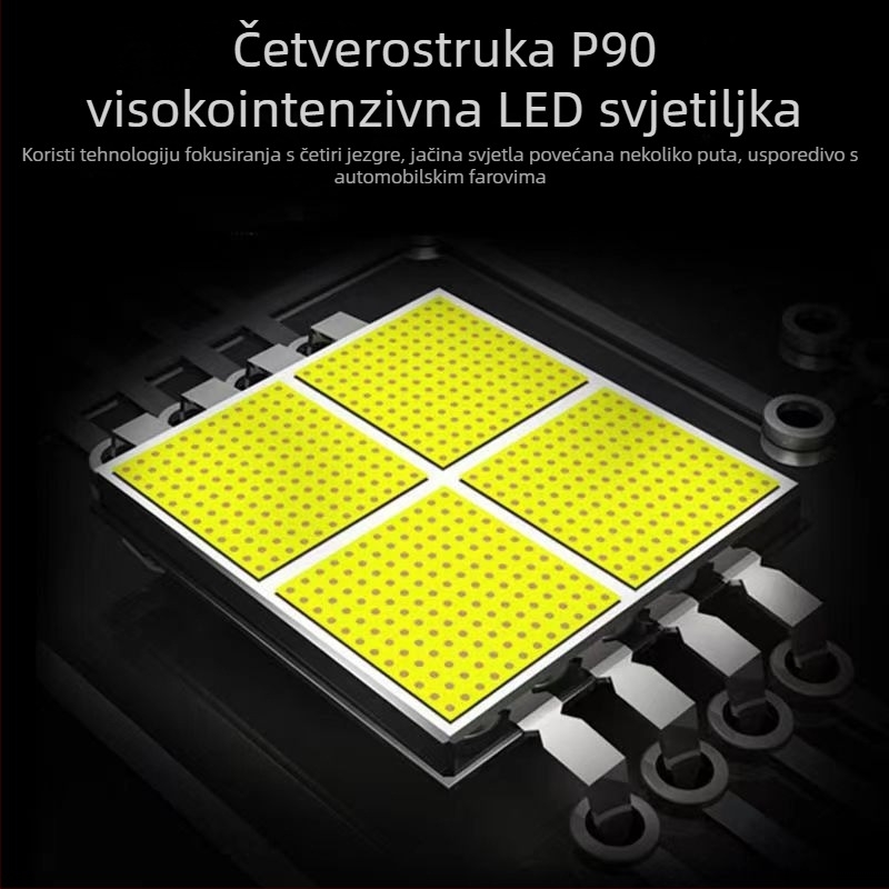 Taktička LED baterijska svjetiljka – četverojezgrena, punjiva, zumiranje zrake, tijelo od aluminijskog legura, domet 200–500 m