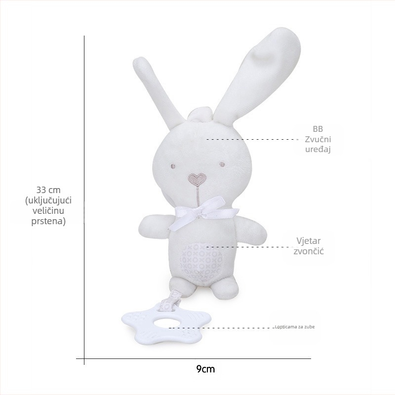 BBSKY pliš igračka za zube i viseći zvončić za krevetić ili kolica, s privjeskom životinje