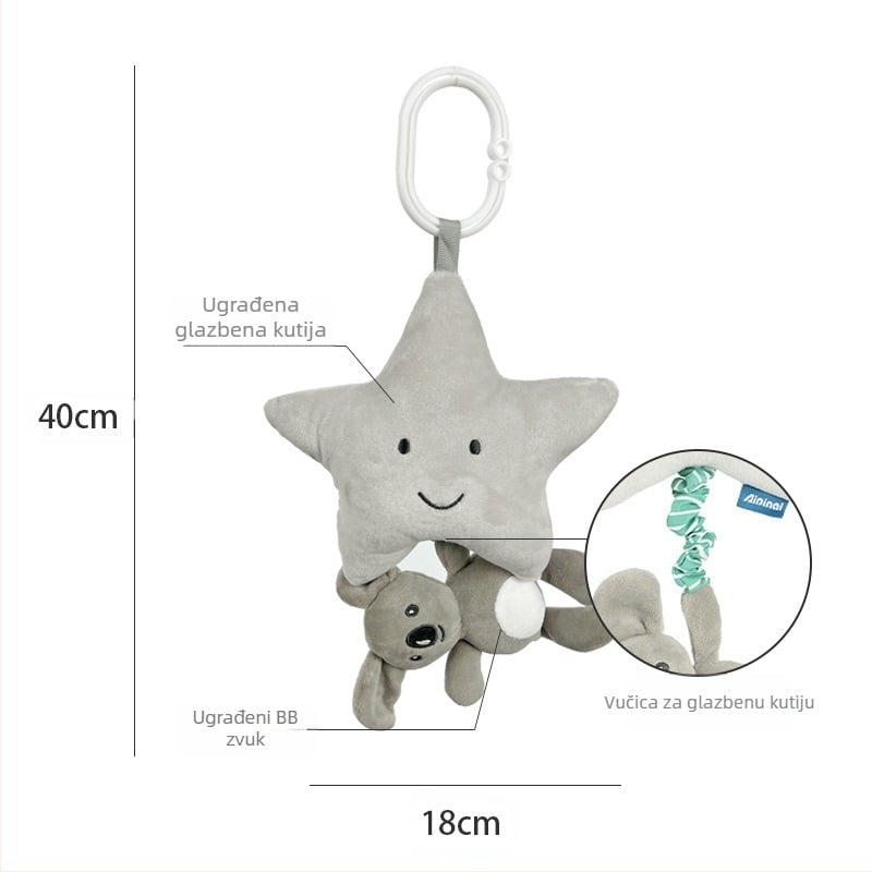 Aipinqi platnasta dječja glazbena igračka za krevetić i auto — hrkavica s životinjama, glazbena kutija, razvoj ruku i osjetila, uzrast 0–3 godina