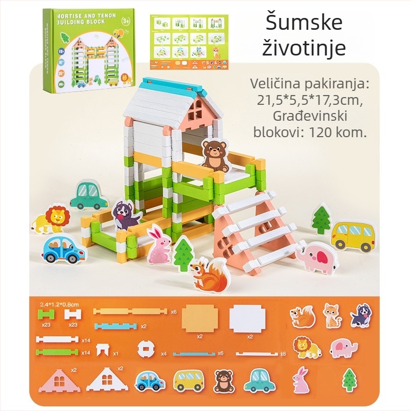 Drvene građevinske blokove s Lubanovim spojnicama mortise i tenon, 100–200 komada, za djecu 4–6 godina, DIY edukativna igračka