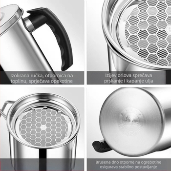 Posuda za ulje od 304 nehrđajućeg čelika, otporna na curenje, s poklopcem i filtrnom mrežicom za kuhinju