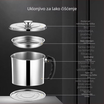 Posuda za ulje od 304 nehrđajućeg čelika, otporna na curenje, s poklopcem i filtrnom mrežicom za kuhinju