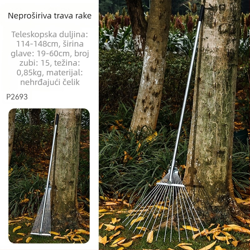 Enjoy vrtna grablja od nehrđajućeg čelika s 15 zubima, teleskopska