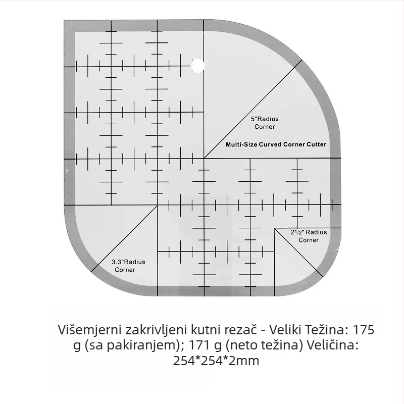 Qianfan Višenamjenska akrilna kutna pravila, protuklizna za quilting, šablona s okruglim rubom za DIY šivenje