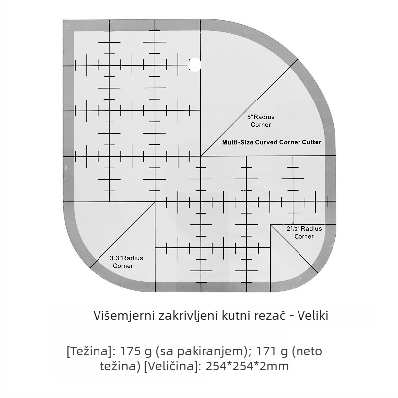 Qianfan Višenamjenska akrilna kutna pravila, protuklizna za quilting, šablona s okruglim rubom za DIY šivenje
