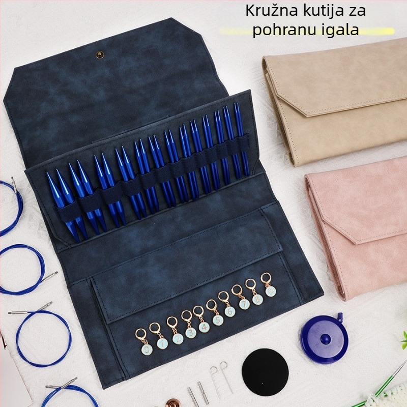 EB109 PU torbica za pohranu pribora za pletenje — torba za igle za pletenje, kružne igle i kukice, moderan minimalistički stil