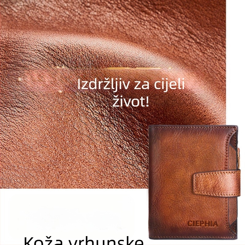 CIEPHIA muški novčanik od prave kože s RFID zaštitom, retro kratki dizajn, više pretinaca za kartice, zip zatvarač za novčiće