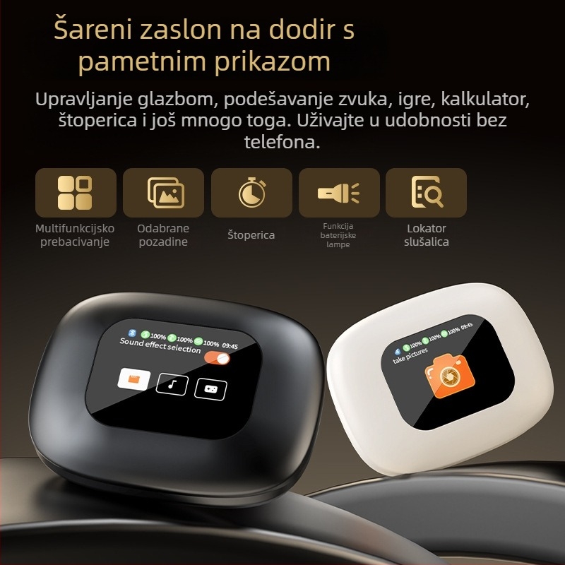 Bežične sportske slušalice s udicom za uho, dodirno upravljanje i digitalni zaslon (Bluetooth 5.4, domet 15 m, trajanje baterije 4–8 h)