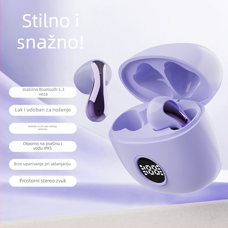 Bežične In-Ear Bluetooth slušalice s digitalnim zaslonom, niska latencija za gaming, trajanje baterije 4–8 sati, Bluetooth 5.3