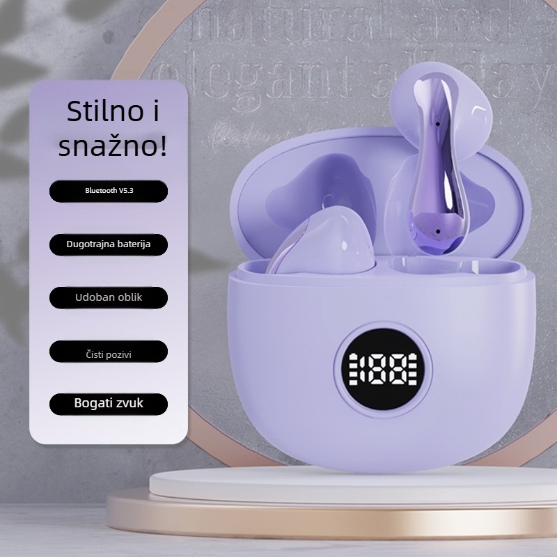 Bežične In-Ear Bluetooth slušalice s digitalnim zaslonom, niska latencija za gaming, trajanje baterije 4–8 sati, Bluetooth 5.3