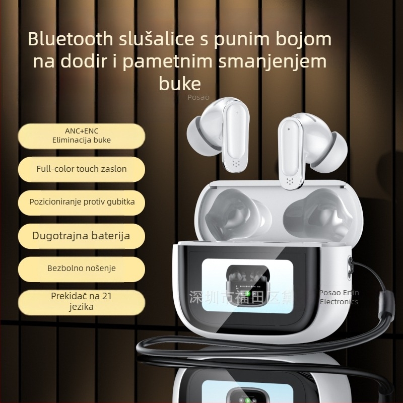 In-ear bežične Bluetooth slušalice s ANC+ENC i dodirnim zaslonom, Bluetooth 5.3, IPX5, domet 10 m, trajanje baterije 4–8 sati, stereo